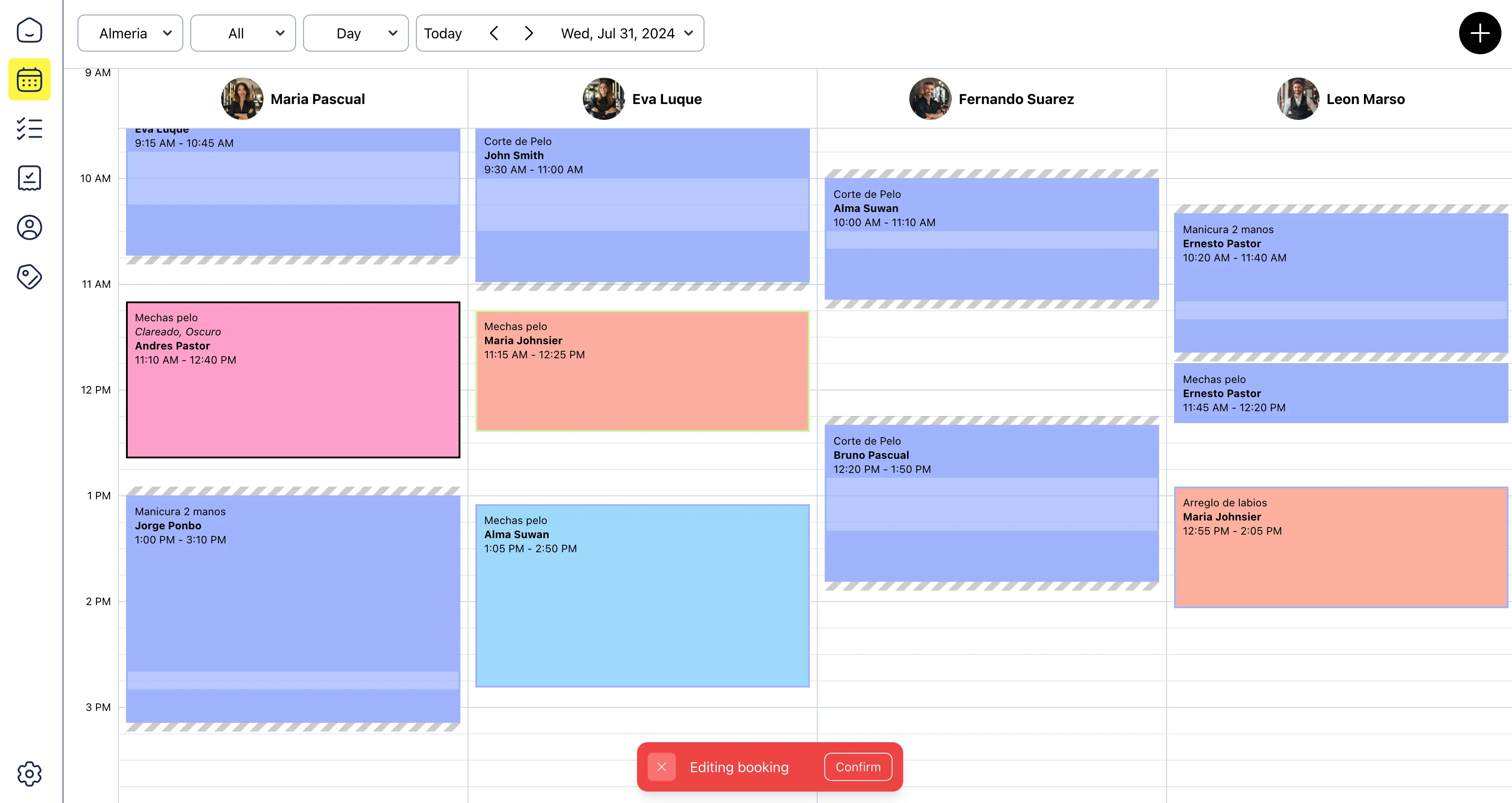 BelleAppointments desktop dashboard showing flexible booking system